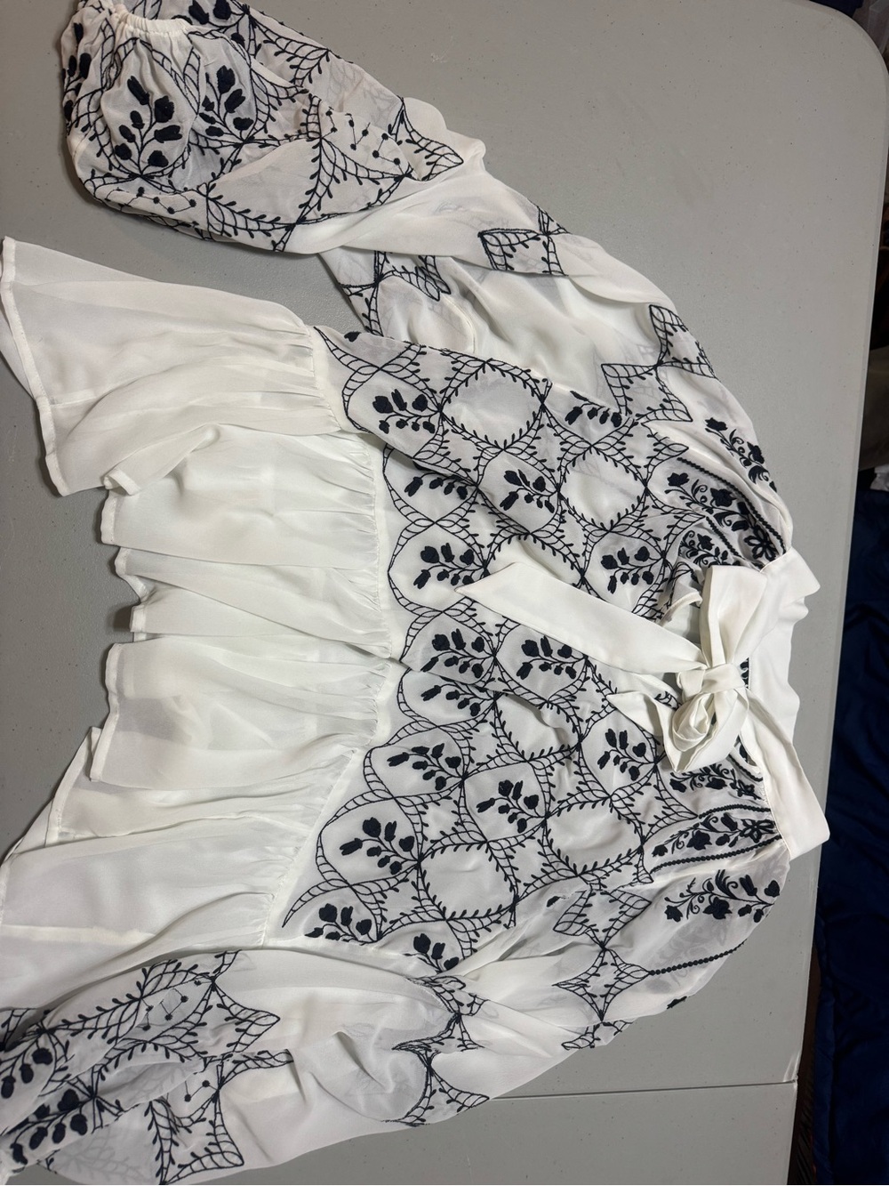 Anthropologie White Blouse with Black Embroidered Trim
